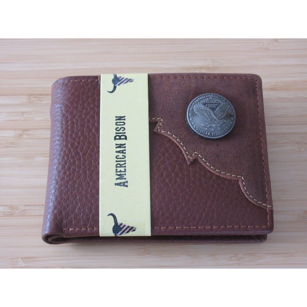 American Bison Men's Eagle Medallion Bifold Rodeo Brown Leather Wallet NEW - Picture 10 of 10